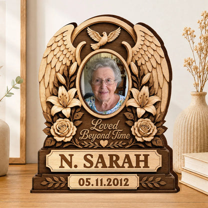 "Loved Beyond Time" Personalized Memorial Photo Wooden Block - Custom Sympathy Keepsake Gift for Loss of Loved One