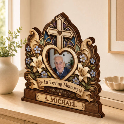 In Loving Memory Custom Photo Cross Wooden Block - Personalized Memorial Keepsake Gift for Family