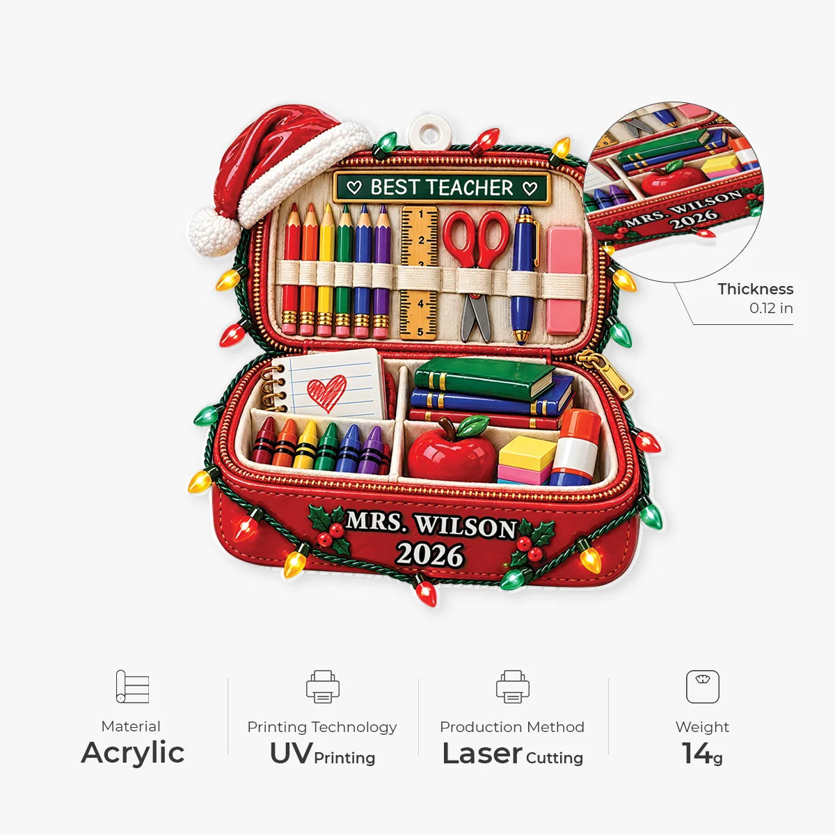 Best Teacher Pencil Case Acrylic Ornament - Personalized Christmas Gift for Educators
