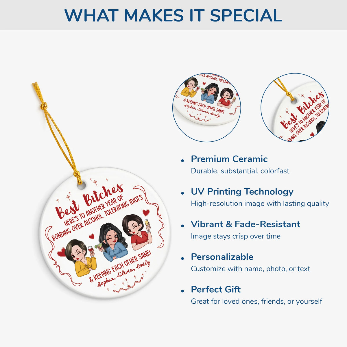Best Bitches Personalized Ceramic Ornament - Custom Christmas Keepsake Gift for Best Friends