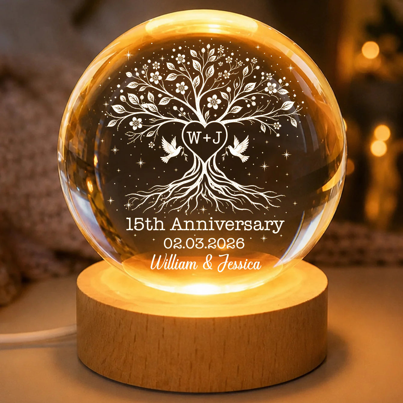 Night Light material and size view - Personalized Anniversary Crystal Ball Night Light