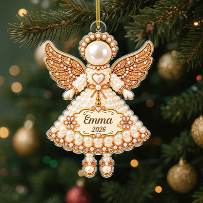 Personalized Beaded Angel Acrylic Ornament - Custom Name Memorial Keepsake Gift for Christmas