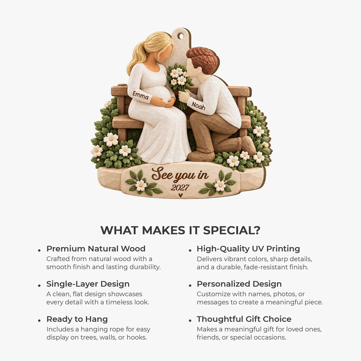 See You in 2027 Personalized Wooden Ornament - Expecting Parents Baby Keepsake Gift