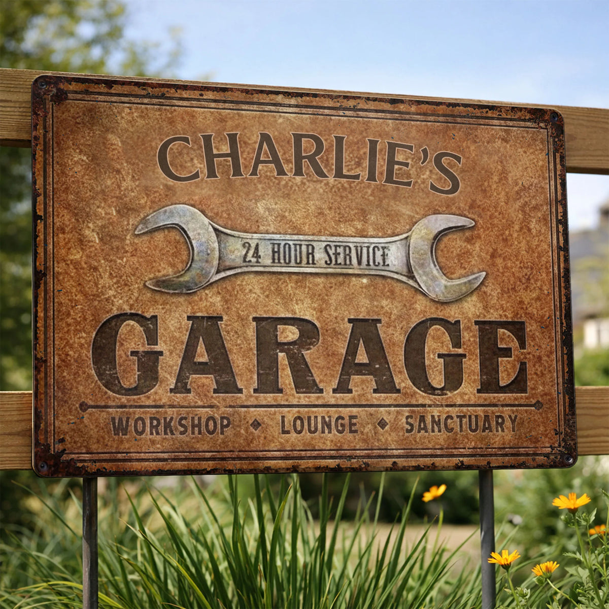 24 Hour Service Personalized Garage Metal Sign - Custom Workshop Lounge Wall Decor for Dad