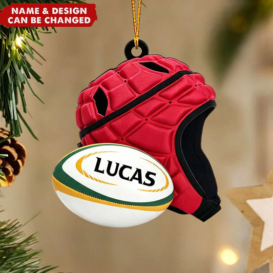 Personalized Rugby Acrylic Ornament - Custom Name Rugby Helmet Decor Gift for Players