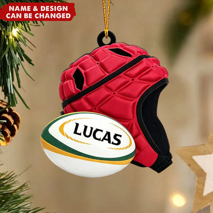 Personalized Rugby Acrylic Ornament - Custom Name Rugby Helmet Decor Gift for Players