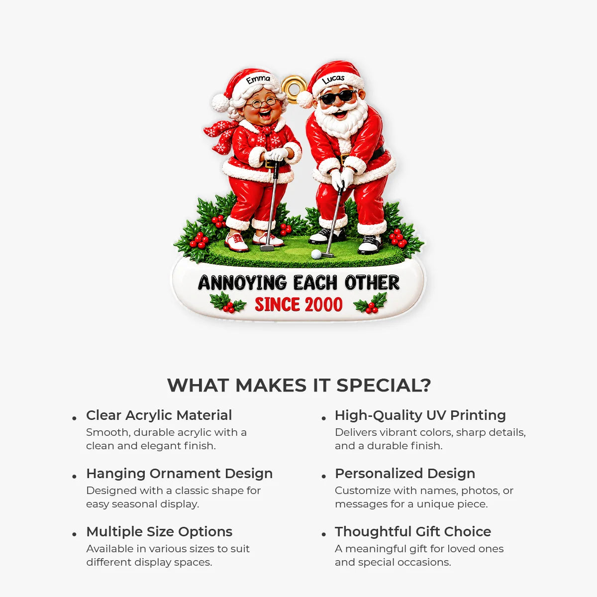 Growing Old Together Personalized Golf Couple Acrylic Ornament - Christmas Gift for Husband Wife
