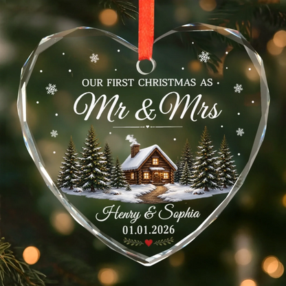 Custom First Christmas Heart Glass Ornament - Personalized Anniversary Christmas Wedding Gifts For Husband And Wife, Him And Her - Mr And Mrs Christmas fb9976e6-63e6-4c17-aa98-51342ccf411c-banner-2.png