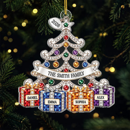 Sparkling Jewel Tree Personalized Acrylic Ornament - Custom Names for Family Christmas Keepsake