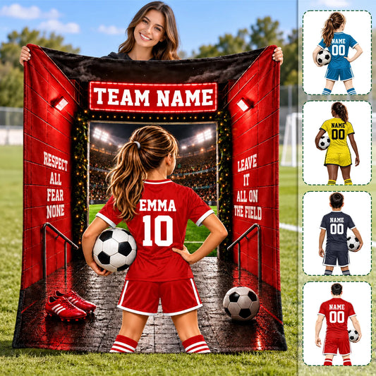 Personalized Soccer Blanket, Custom Soccer Player Blanket with Name & Number, Soccer Mom Gift, Sports Boys & Girl Na02 Hv01