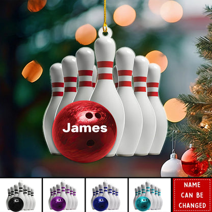 Custom Bowling Ball and Pins Acrylic Ornament - Personalized Christmas Gift for Bowlers