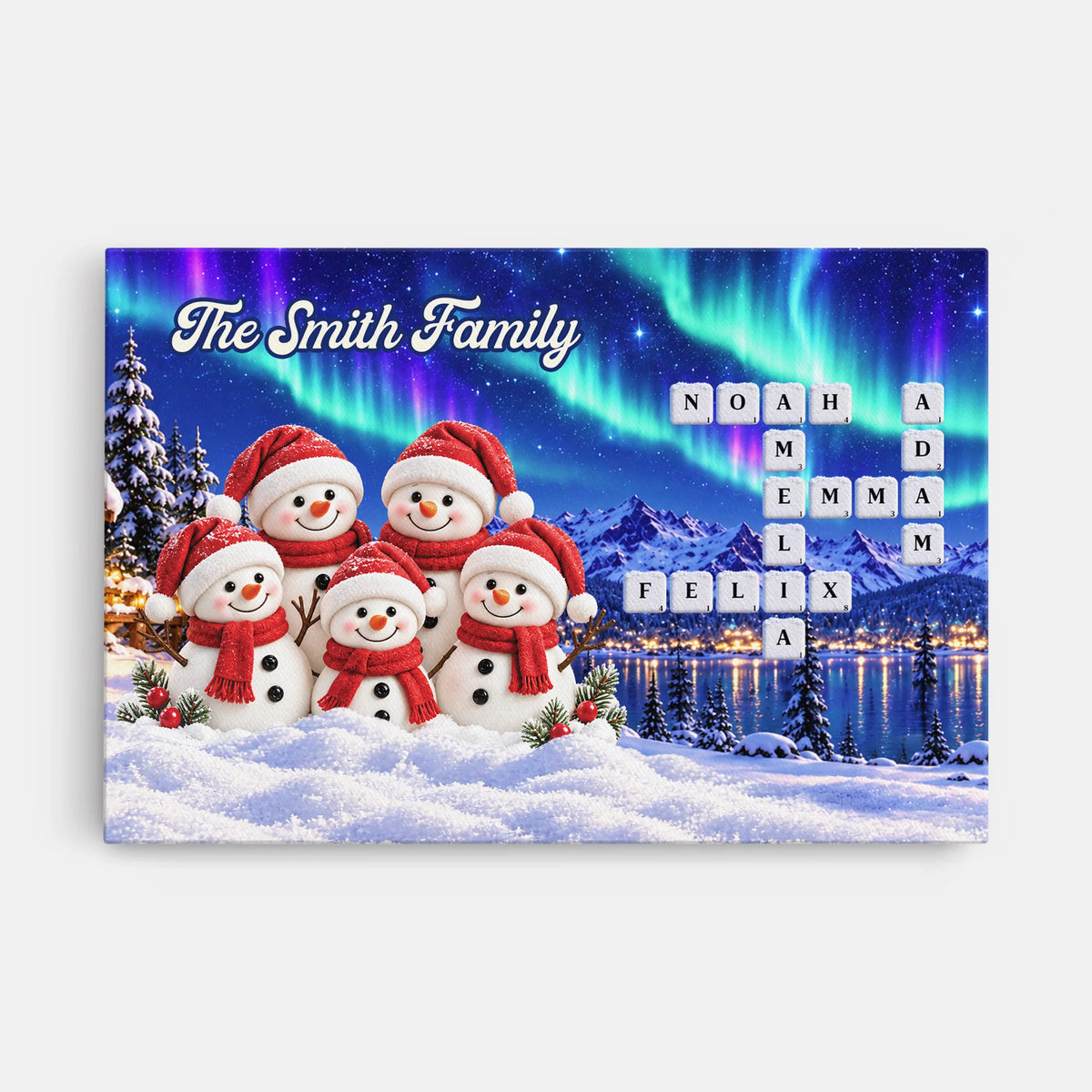 Personalized Snowman Family Crossword Canvas / Poster - Christmas Wall Art, Winter Gift for Family