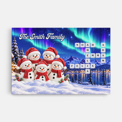 Personalized Snowman Family Crossword Canvas / Poster - Christmas Wall Art, Winter Gift for Family
