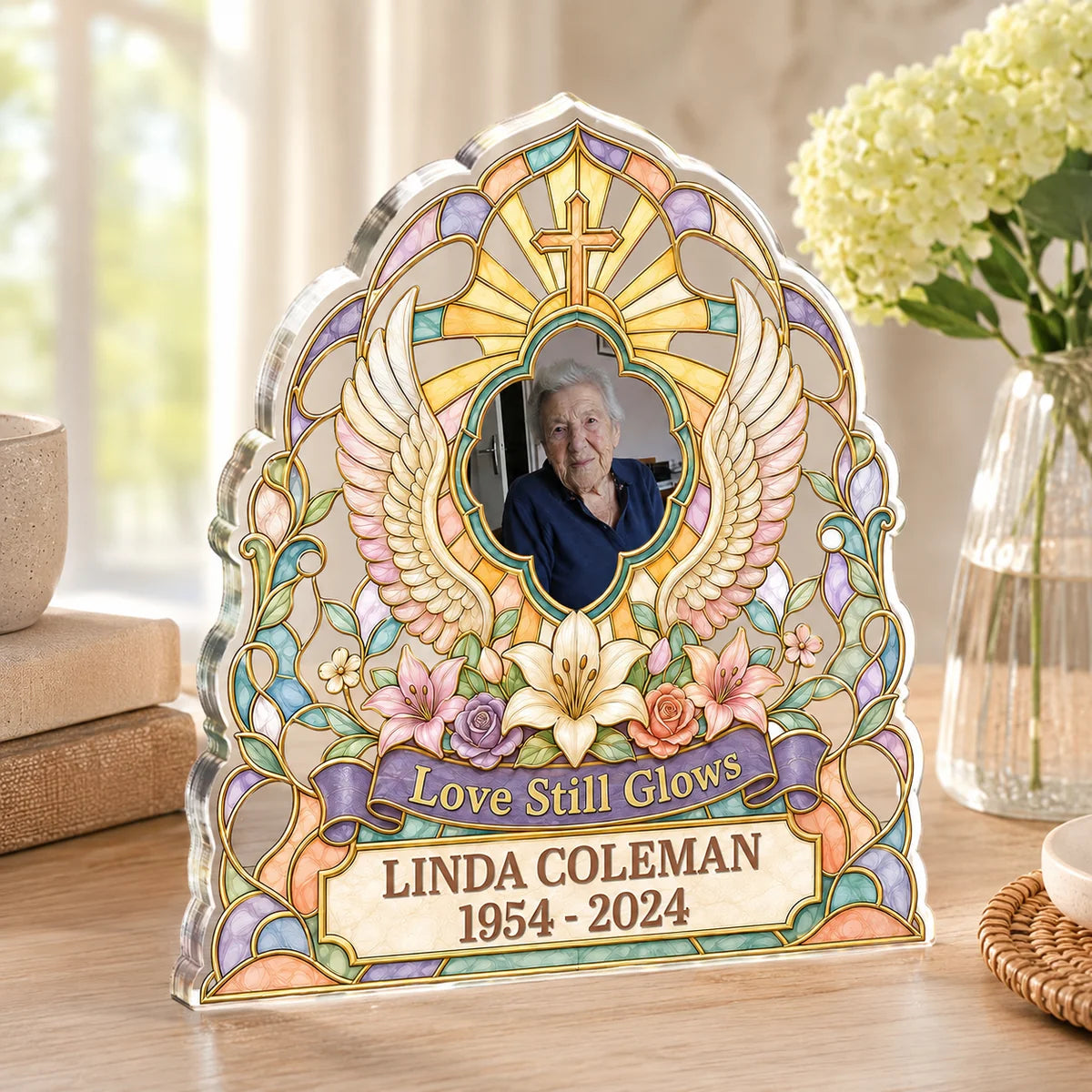 "Love Still Glows" Personalized Memorial Acrylic Plaque - Custom Bereavement Keepsake for Family