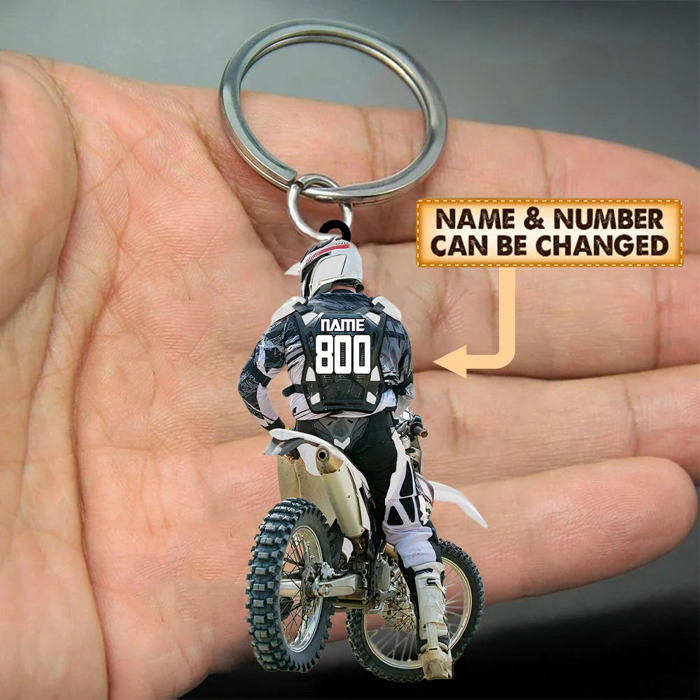 Personalized Dirt Bike Motocross Acrylic Keychain - Custom Name & Number Gift for Rider