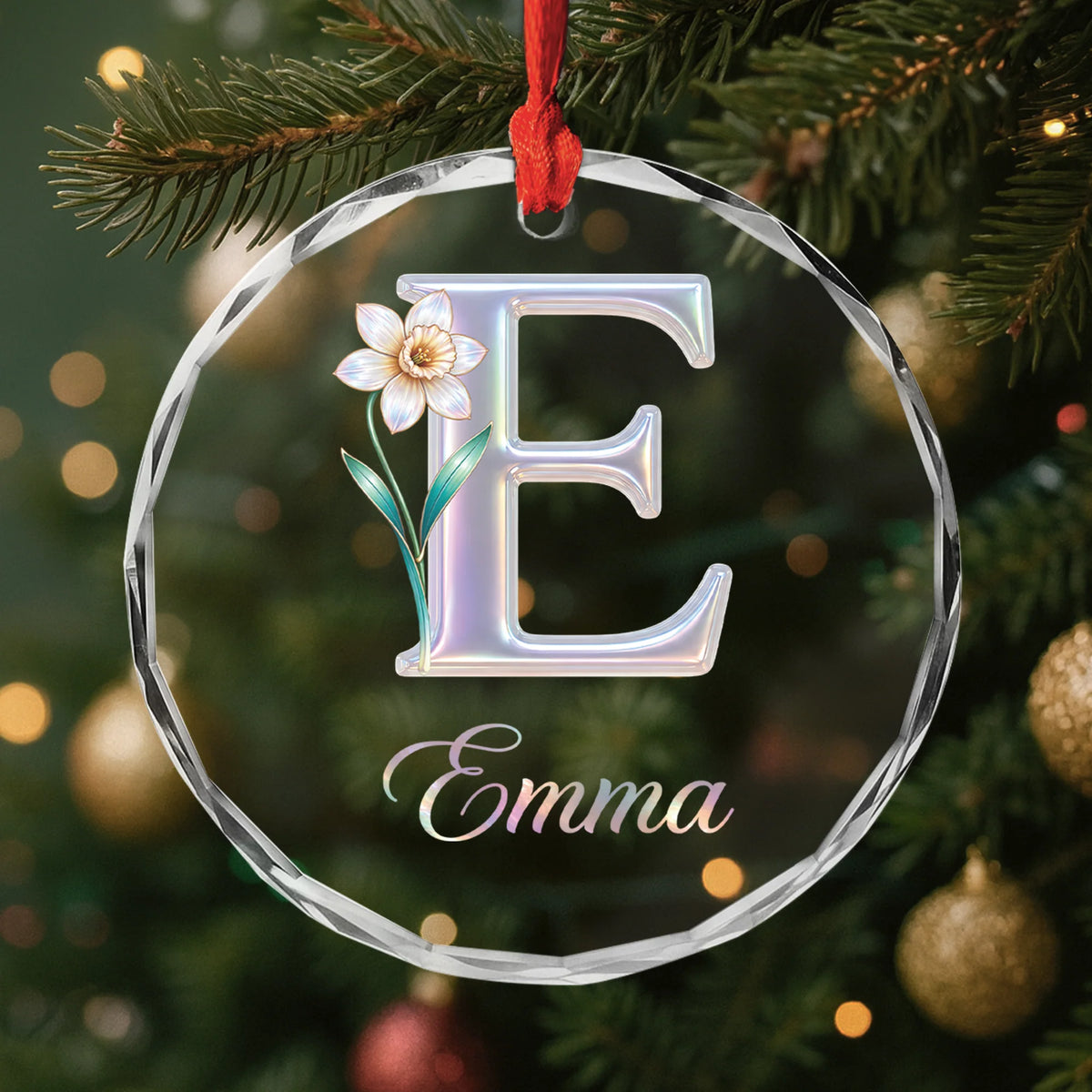 Personalized Birth Month Flower Glass Ornament - Custom Initial Floral Keepsake Gift for Her