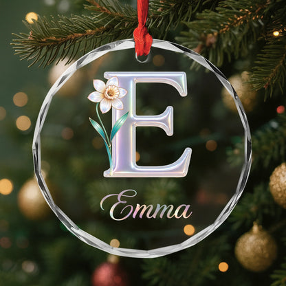Personalized Birth Month Flower Glass Ornament - Custom Initial Floral Keepsake Gift for Her