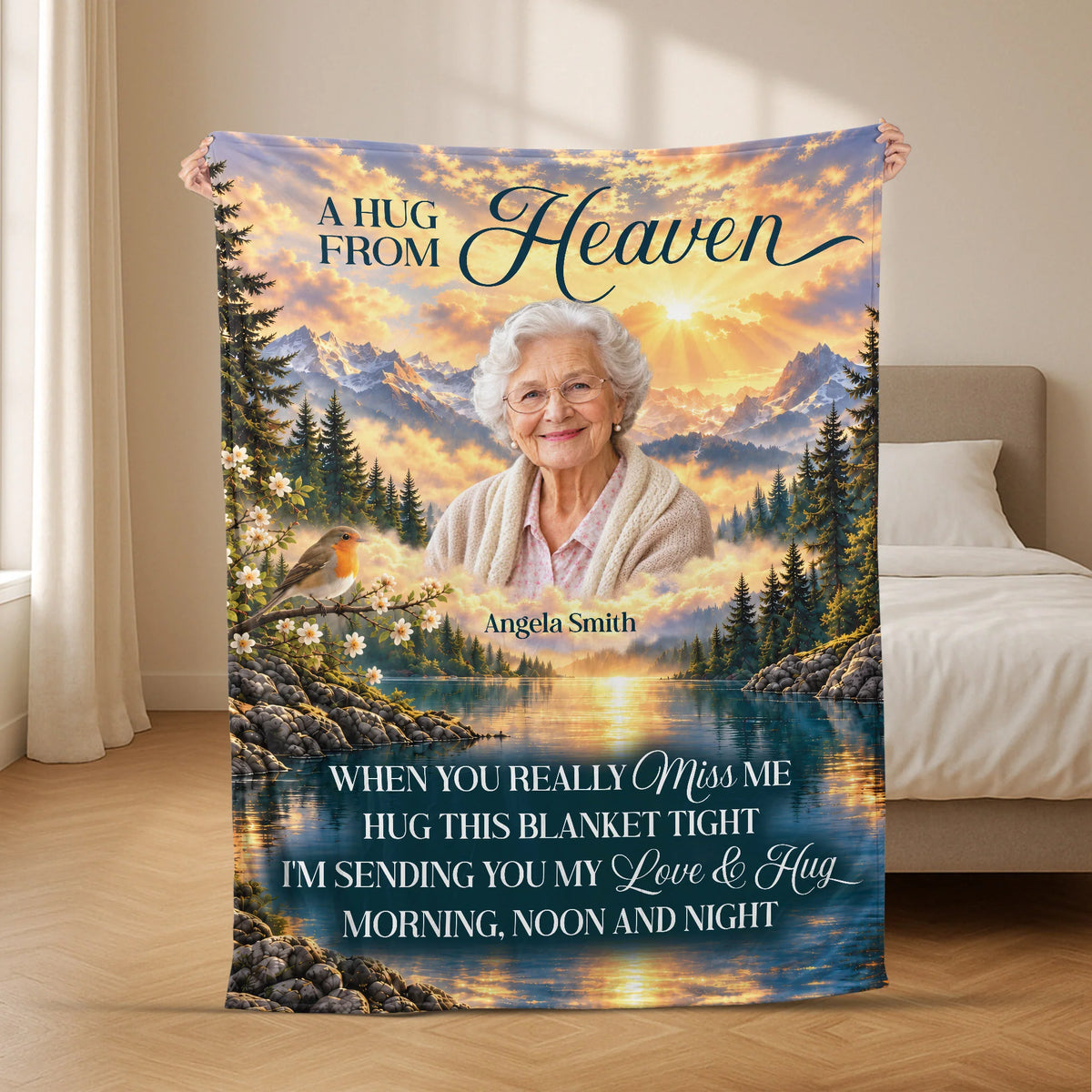 A Hug From Heaven Blanket Personalized Memorial Fleece Throw - Loss of Loved One Sympathy Gift
