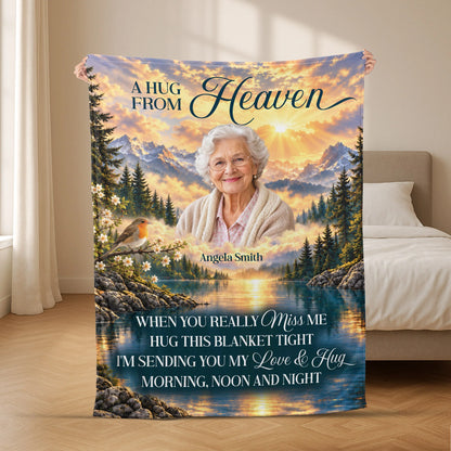 A Hug From Heaven Blanket Personalized Memorial Fleece Throw - Loss of Loved One Sympathy Gift
