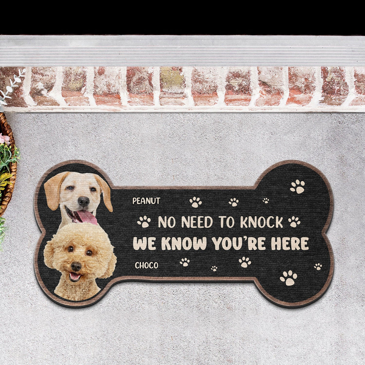 "No Need to Knock" Personalized Dog Bone Doormat - Custom Pet Photo Welcome Mat for Dog Lovers