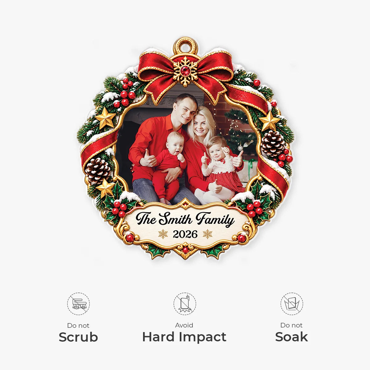 Festive Wreath Personalized Family Photo Acrylic Ornament - Custom Christmas Keepsake Gift for Family