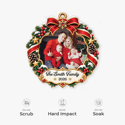 Festive Wreath Personalized Family Photo Acrylic Ornament - Custom Christmas Keepsake Gift for Family