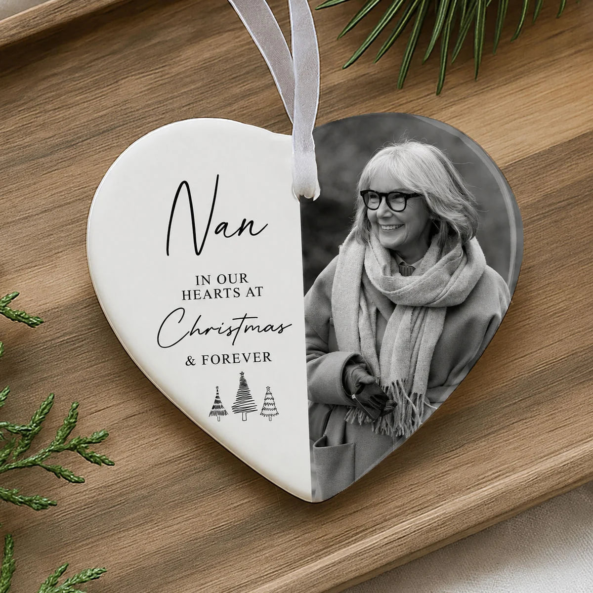 "In Our Hearts At Christmas" Personalized Ceramic Memorial Ornament - Remembrance Gift for Family