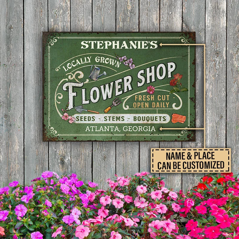 Personalized Flower Shop Metal Sign - Custom Garden Wall Art Gift for Gardeners