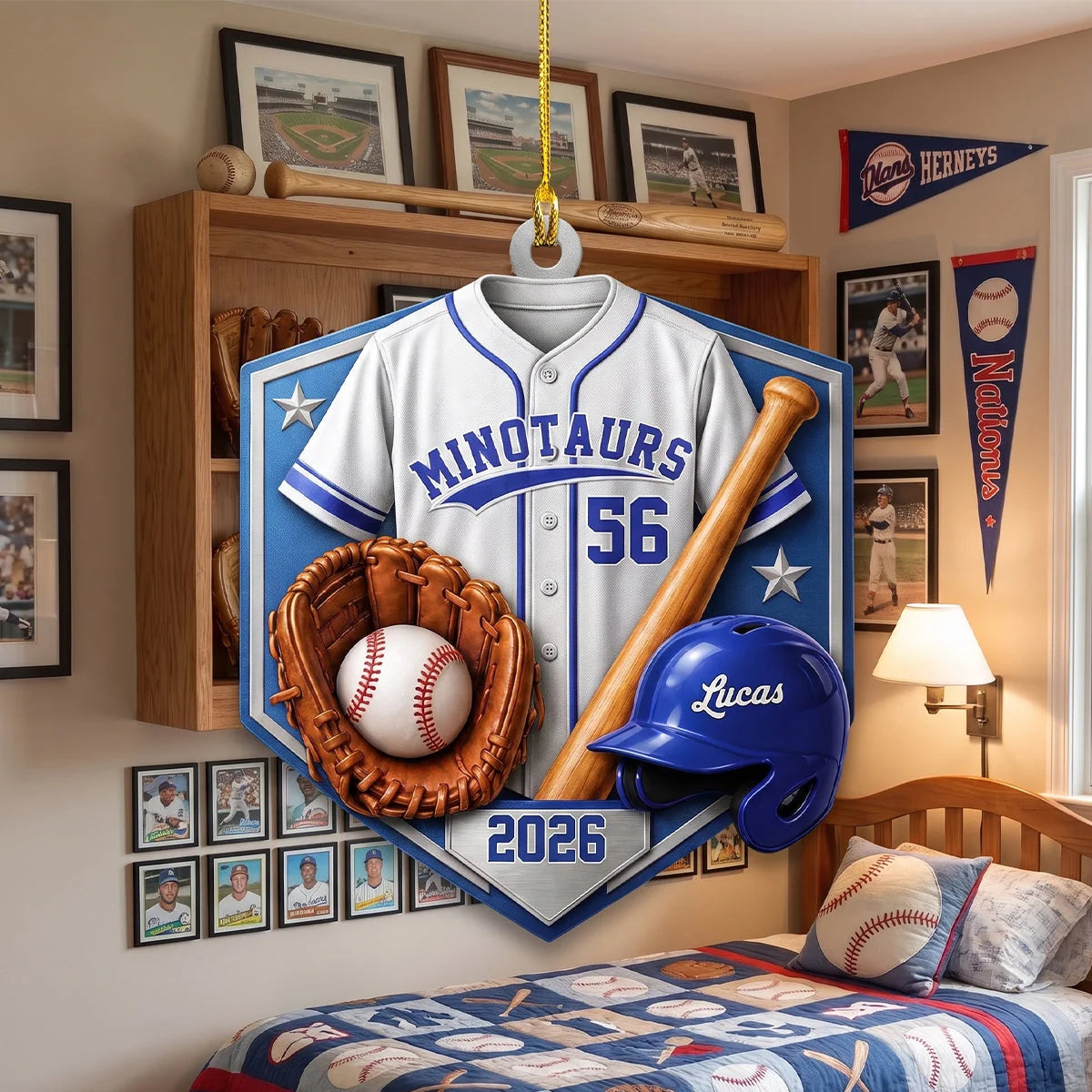 Personalized Baseball Player Wooden Ornament - Custom Jersey Number & Name Keepsake Gift for Son