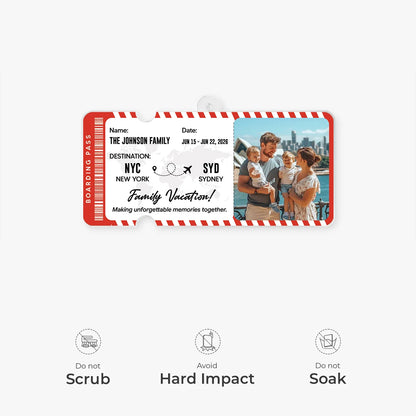 Family Vacation Custom Photo Acrylic Ornament - Personalized Flight Ticket Keepsake Gift
