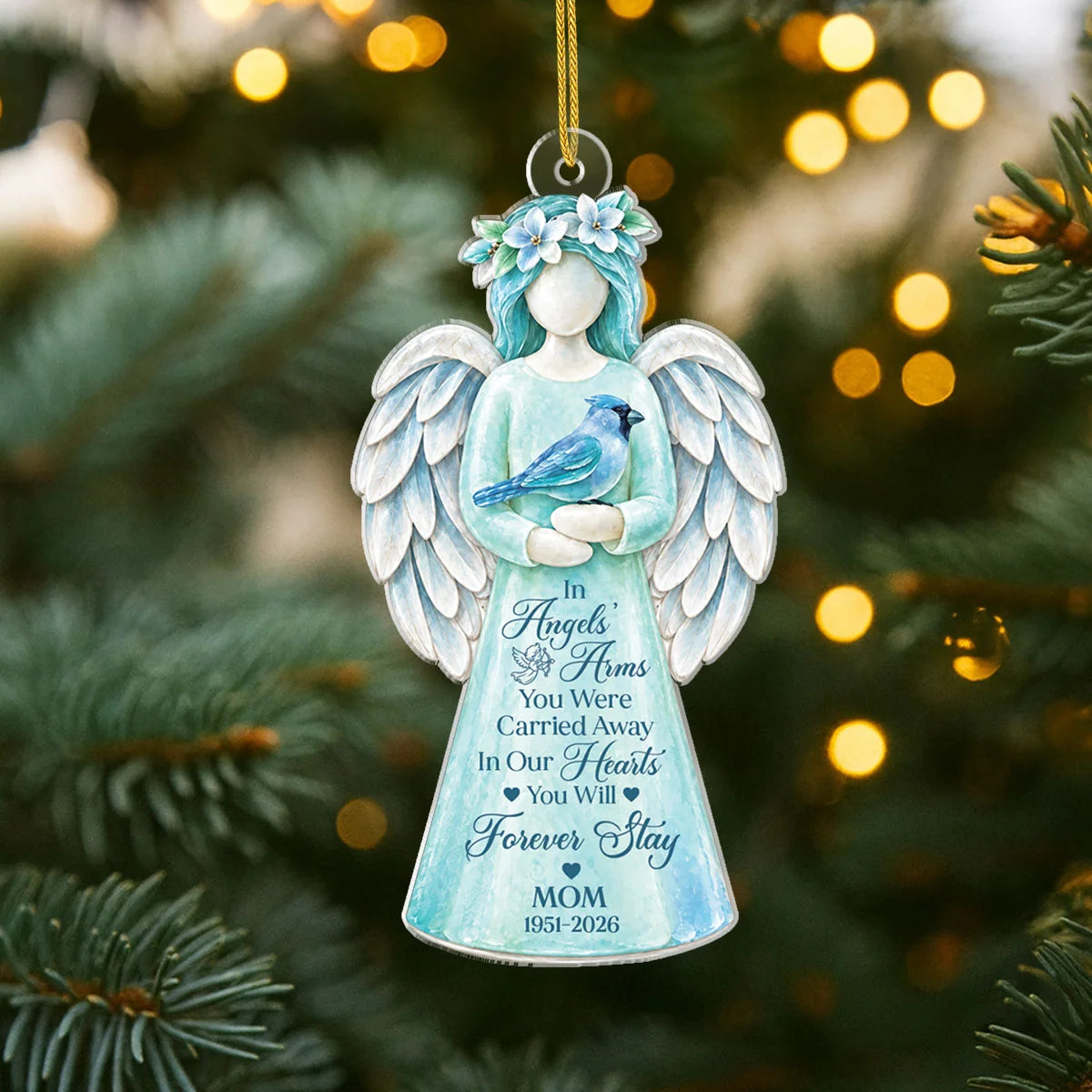 In Angels Arms You Were Carried Away Personalized Acrylic Ornament - Memorial Keepsake for Mom and Dad