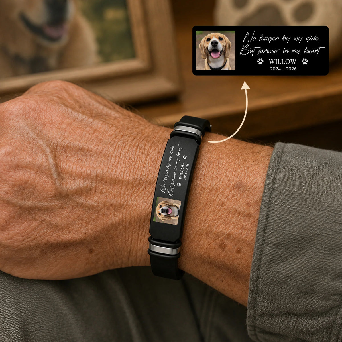 "Once By My Side" Personalized Pet Memorial Bracelet - Custom Photo Sympathy Keepsake