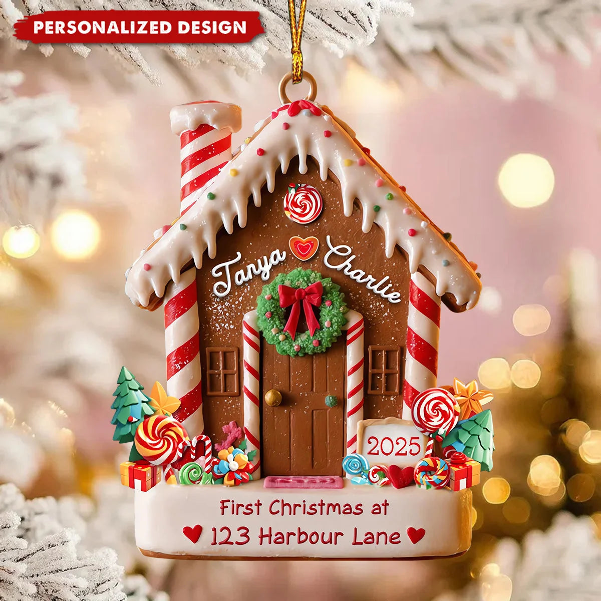 First Christmas in Our New Home - Personalized Wooden Ornament Gift for Couples