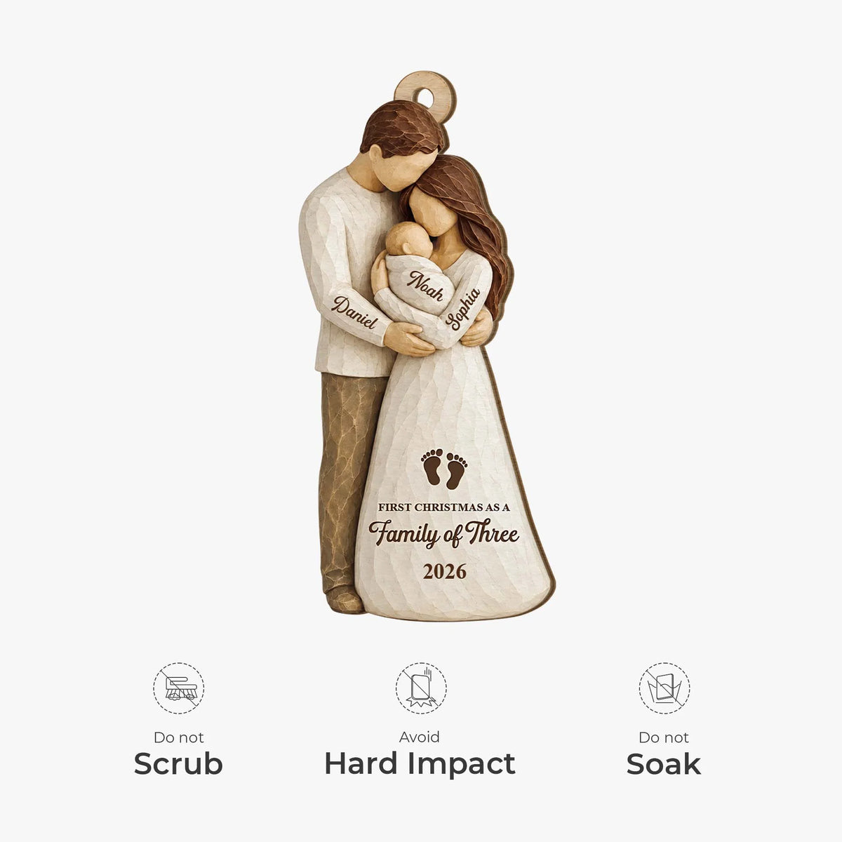 First Christmas as a Family of Three - Personalized Wooden Ornament for New Parents