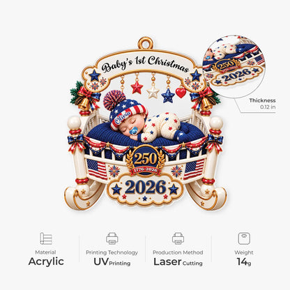 "Baby's 1st Christmas" Personalized Acrylic Ornament - Custom USA 250th Crib Keepsake for Newborn