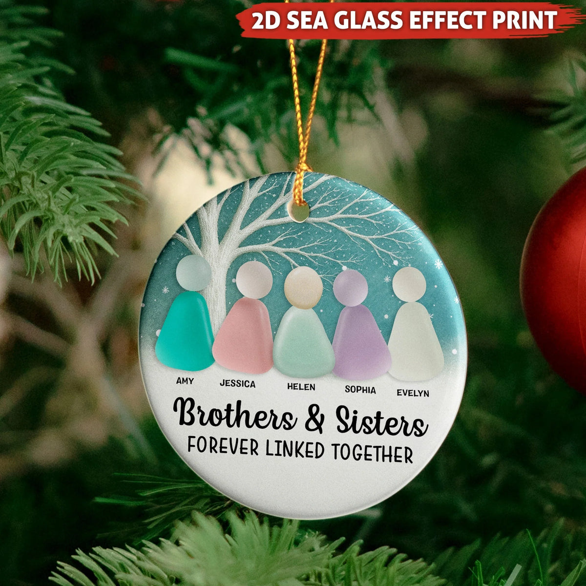 "Brothers & Sisters Forever Linked Together" Personalized Ceramic Sibling Ornament - Christmas Keepsake for Family