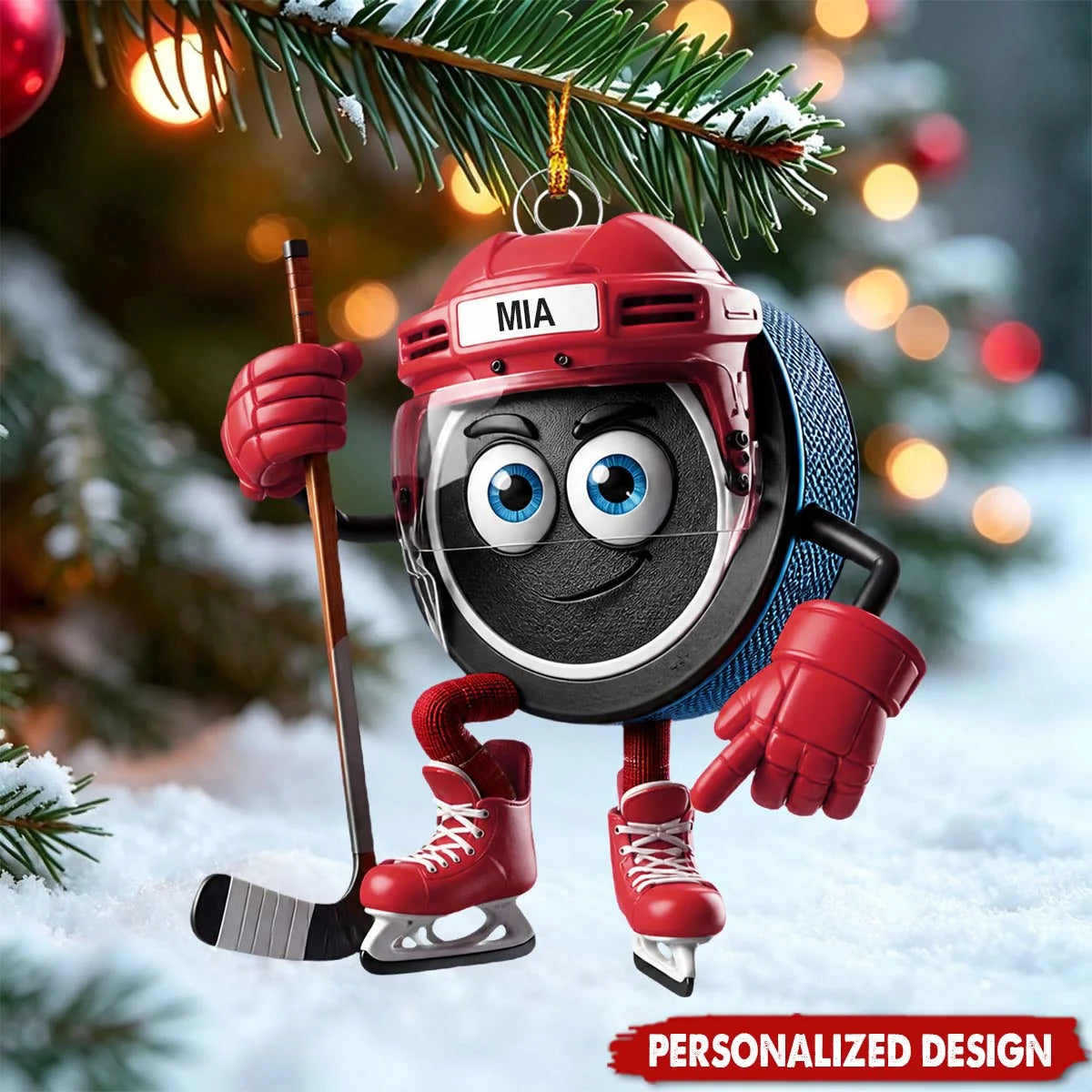 Personalized Ice Hockey Acrylic Ornament - Custom Name Gift for Hockey Players