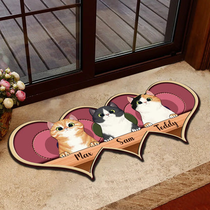 Custom Cat Pink Hearts Shaped Doormat - Personalized Welcome Mat Gift for Cat Lovers