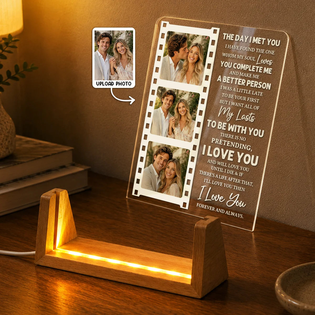 I Love You Forever Personalized LED Night Light - Custom Film Strip Photos for Couples