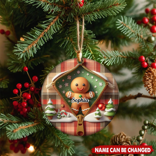Funny Zipper Gingerbread Man Personalized Ceramic Ornament - Christmas Gift for Kids & Family