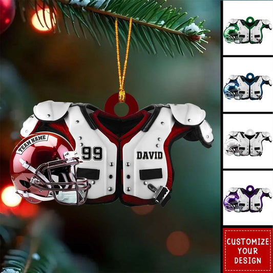 Custom Football Pads & Helmet Ornament - Personalized Football Player Keepsake Gift
