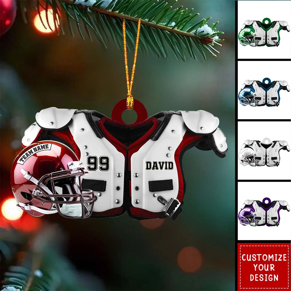 Custom Football Pads & Helmet Ornament - Personalized Football Player Keepsake Gift