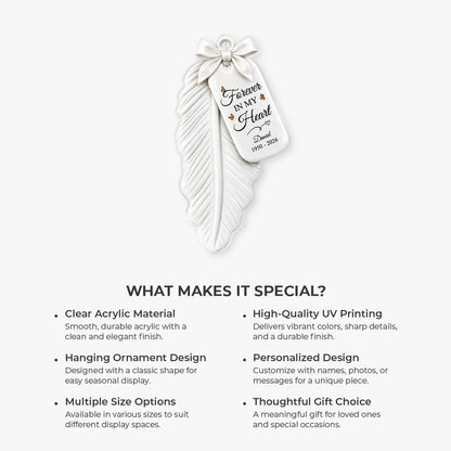 Forever in My Heart Personalized Memorial Feather Ornament - Custom Remembrance Sympathy Gift for Family
