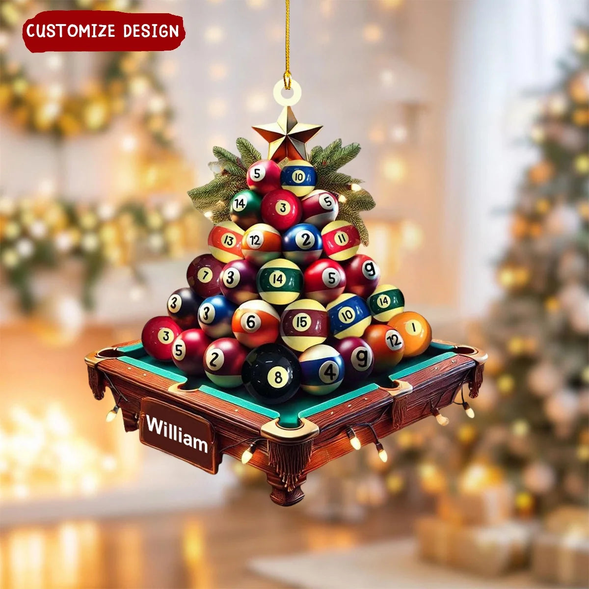 Personalized Billiard Ball Christmas Tree Acrylic Ornament - Custom Name Pool Player Keepsake Gift