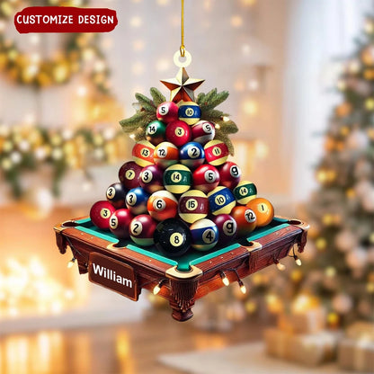 Personalized Billiard Ball Christmas Tree Acrylic Ornament - Custom Name Pool Player Keepsake Gift