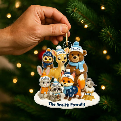 Woodland Animal Family Personalized Acrylic Ornament - Custom Christmas Keepsake for Mom & Dad