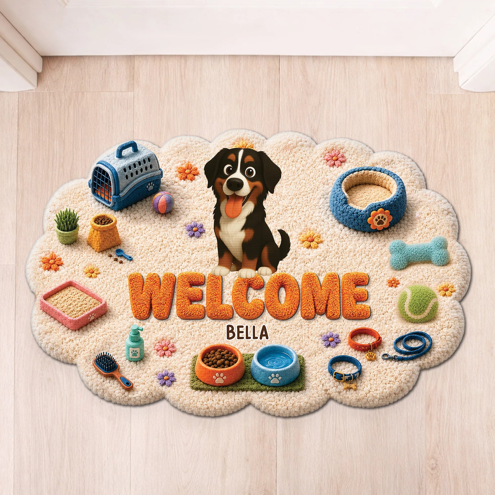 Welcome Pet Name Custom Dog Doormat - Personalized Shaped Floor Mat Gift for Dog Lovers