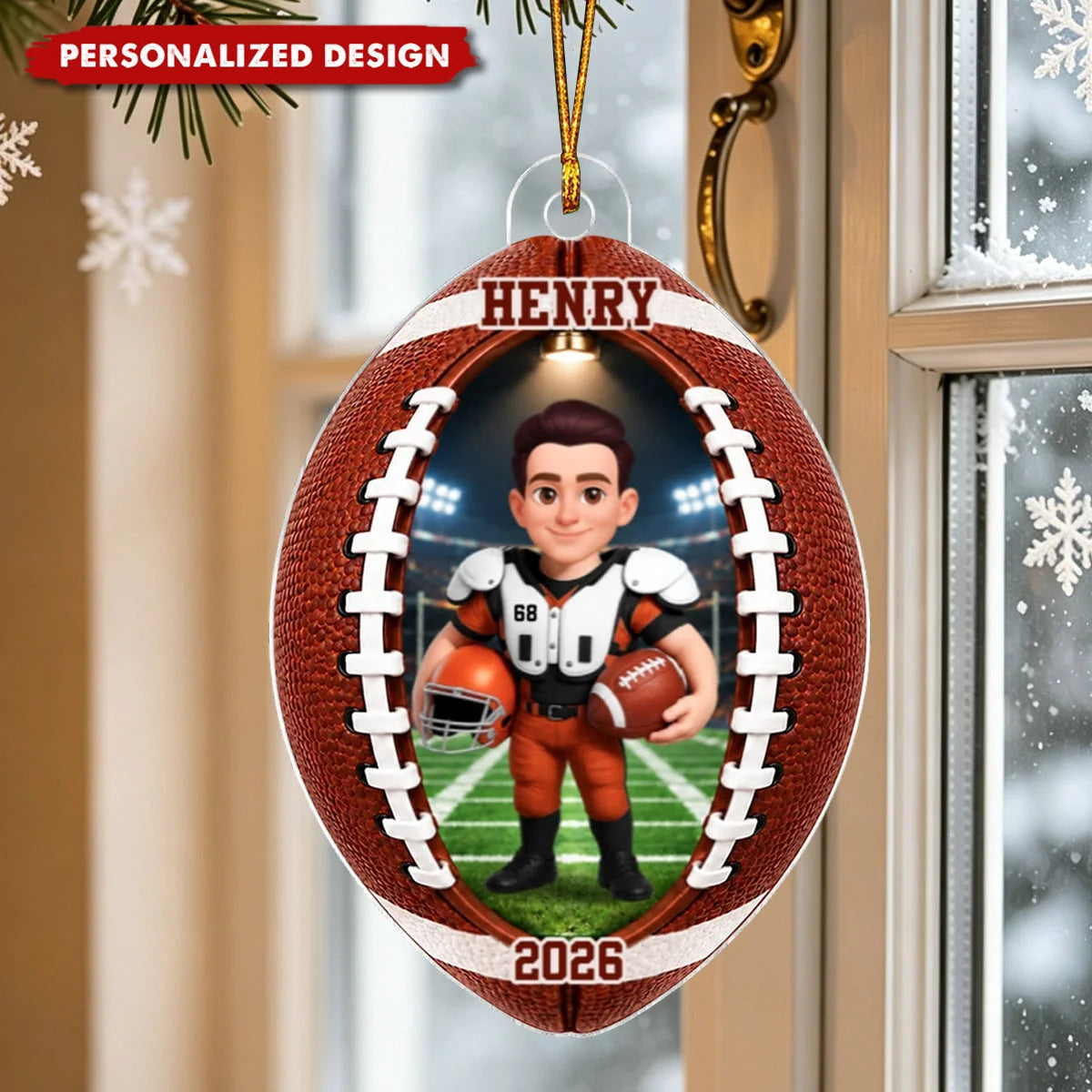 Personalized Football Player Acrylic Ornament - Custom Gift for Sports Fan