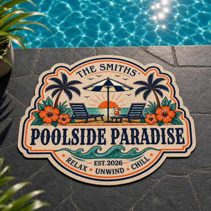 Poolside Paradise Personalized Shaped Doormat - Custom Summer Outdoor Mat for Family Decor