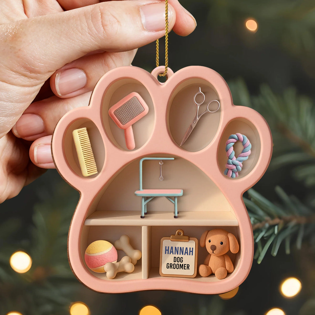 Hannah Dog Groomer Paw And Grooming Tools Ornament